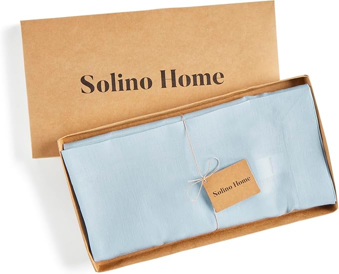 Solino Home Linen Tablecloth 52 x 52 Inch - 100% Pure Linen Ice Water Square Tablecloth - Fete, Machine Washable Table Throw for Spring, Easter