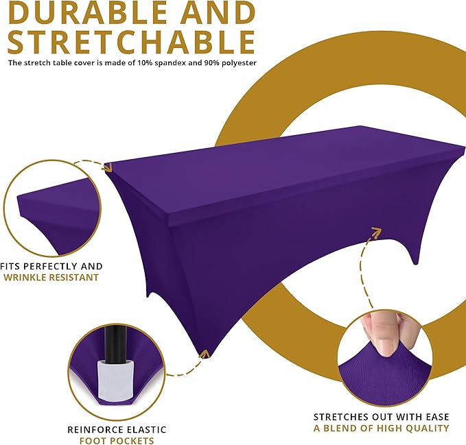 Utopia Kitchen Spandex Tablecloth 2 Pack [4FT, Purple] Tight, Fitted, Washable and Wrinkle Resistant Stretch Table Cloth Rectangle Cover for Trade Show, Weddings & Parties [48Lx30Wx30H Inch]