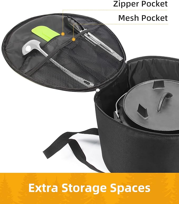 Dutch Oven Bag for 12 & 10 Inch Dutch Oven, Carry Bag with Extra Inner Crossed Straps & 2 Pockets