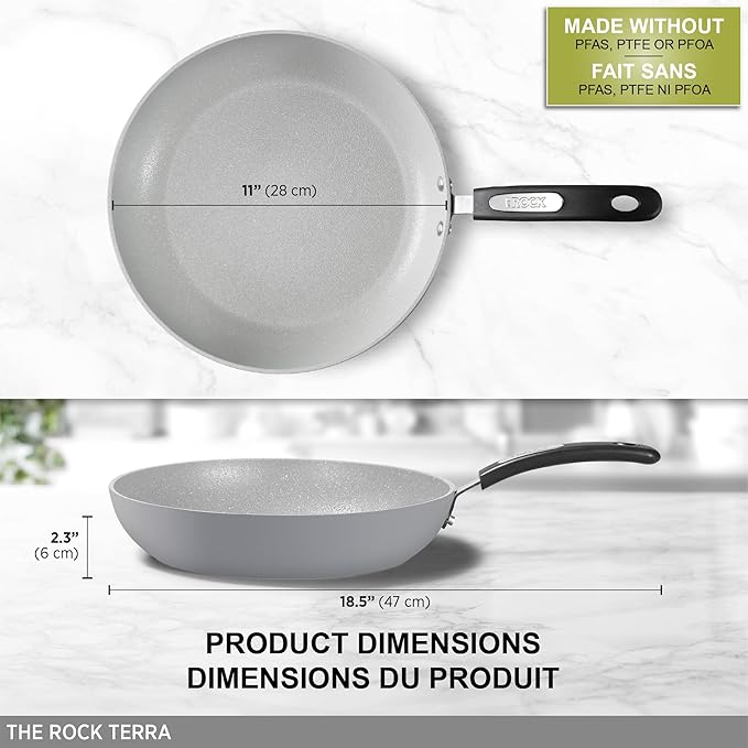 Starfrit The Rock TERRA 28cm (11'') Ceramic Non-Stick Fry Pan - Thick Aluminium Base - PFAS Free - Easy to Clean - Grey