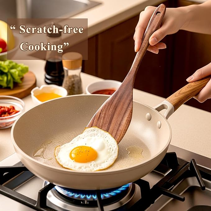 Wooden Spoons for Cooking, 12 Pcs Nonstick Wooden Cooking Utensils Set with Comfort Grip ??100% Natural Teak Wood - Sturdy, Lightweight & Heat Resistant Kitchen Utensils