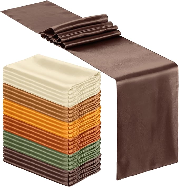 Bencailor 24 Pcs Multicolor Satin Table Runner Bulk 12 x 108 Inches Long Table Runners Bright Smooth Fabric Tablecloth for Wedding Banquet Birthday Valentines St Patrick's Day Party Decorations