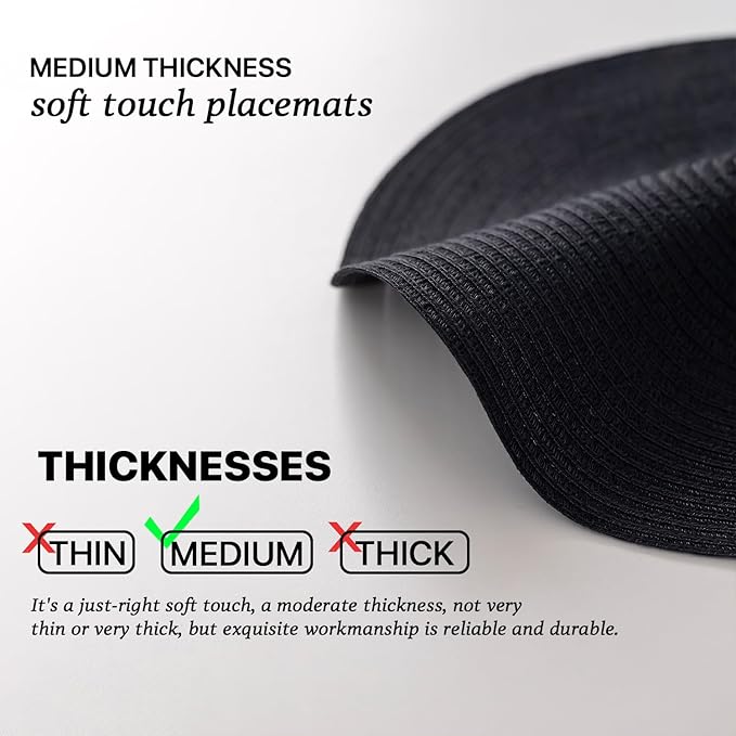 Round Placemats Set of 6 Woven Placemats Washable Braided Table Mats for Dining Table Heat Resistant Non-Slip Circle Place Mats(Black)