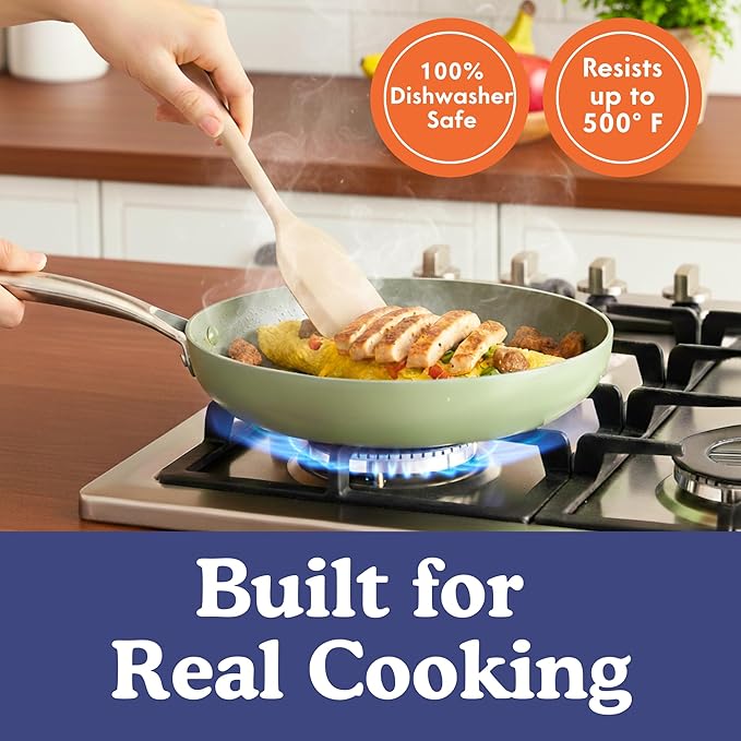 Non-Toxic Platinum Silicone Kitchen Utensil Set of 4 ??Non-Scratch Cooking Spoon & Spatula, 100% Plastic Free, Stainless Steel Core, Heat Resistant 500째F, Beige