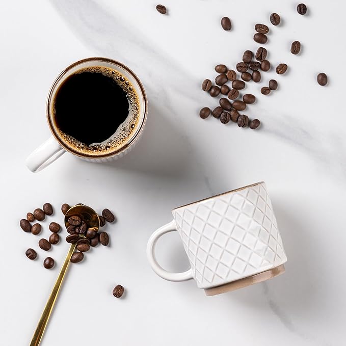 GBhome 6OZ Stackable Coffee Mugs, Ceramic Coffee Mugs with Texture Patterns for Man,Woman,Dad,Mom, Modern Coffee Cups Set of 4 for Espresso/Cappuccino. Dishwasher&Microwave Safe