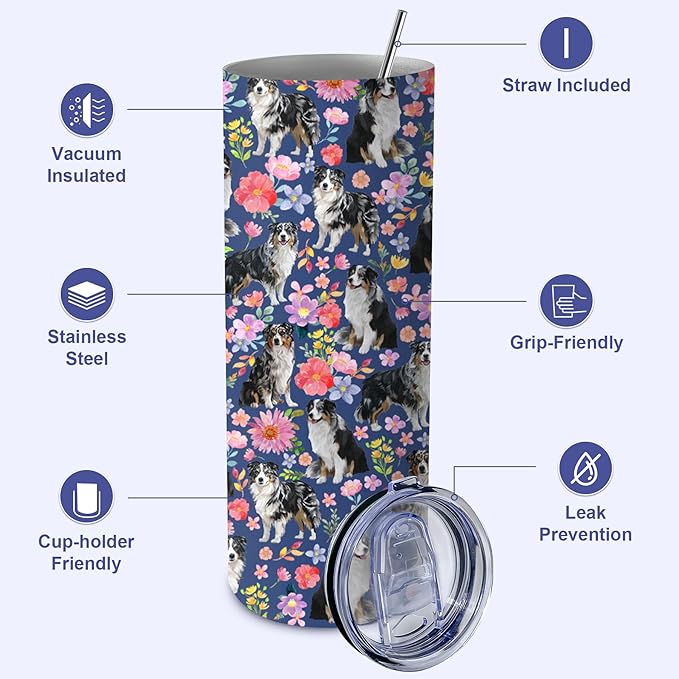 Yogusut Bernese Mountain Gifts for Women, 20oz Stainless Steel Insulated Tumbler Travel Mug Cup with Lid Straw Brush, Gifts for Dog Mom Dog Lover