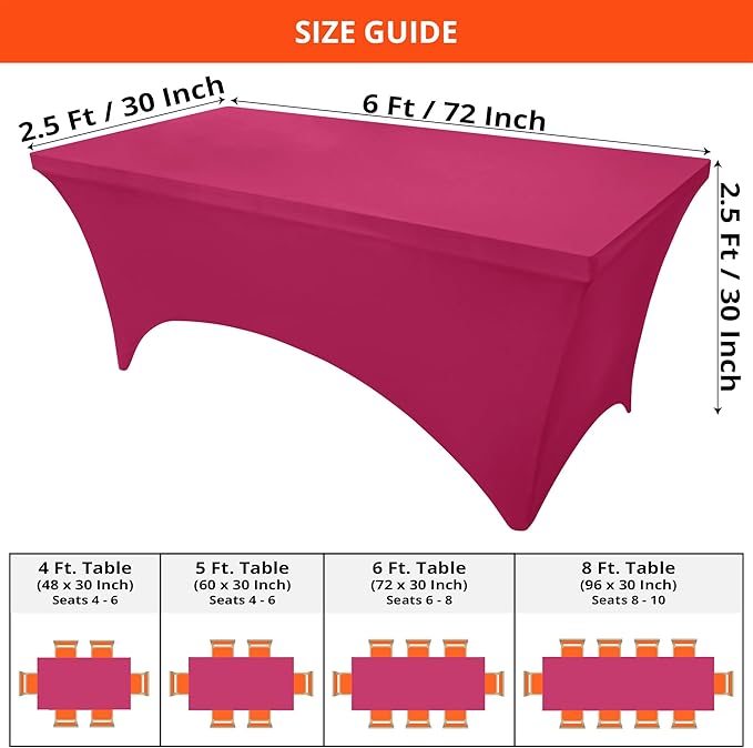 Utopia Kitchen Spandex Tablecloth 2 Pack [6FT, Fuchsia] Tight, Fitted, Washable and Wrinkle Resistant Stretch Table Cloth Rectangle Cover for Trade Show, Weddings & Parties [72Lx30Wx30H Inch]
