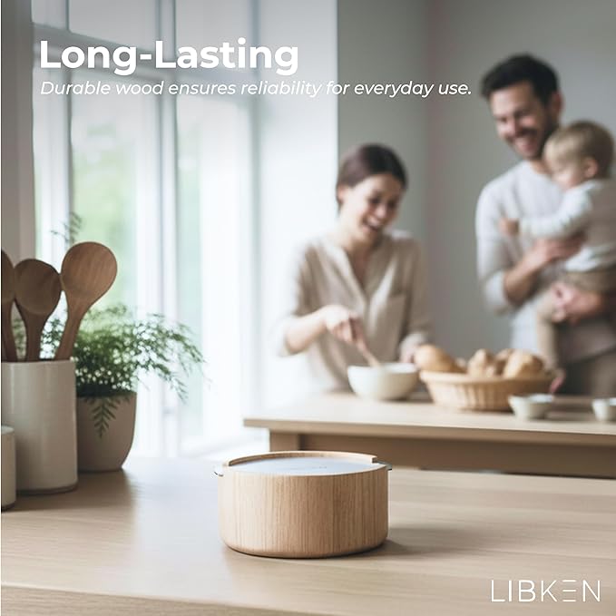 Wooden Salt Box with Stainless Steel Lid & Spoon ??Rubberwood Keeper to avoid Dust, Minimal Scandinavian Bowl for Pepper, Spices, Herbs and Salt Storage Container - Wooden