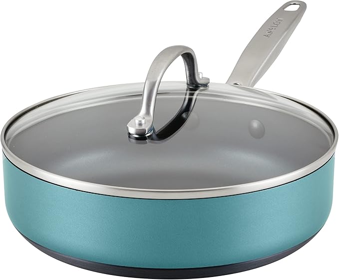 Anolon Achieve Hard Anodized Nonstick Saut챕 Pan with Lid, 3 Quart - Teal