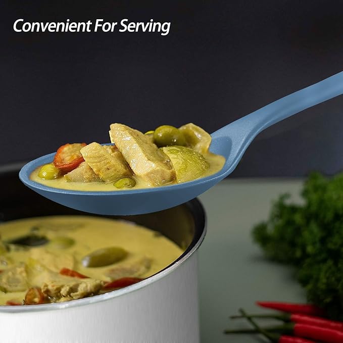 Silicone Spoons for Cooking - Extra Large Kitchen Spoons for Mixing, Serving, & Stirring - 600째F Heat-Resistant Non Stick Utensils Ladle & Skimmer- Dishwasher Safe, Starry Blue