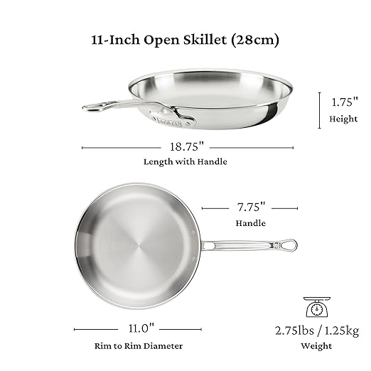 Hestan ProBond Luxe 11-Inch Skillet, Professional Clad Stainless Steel ProCore Tri-Ply Clad Construction, Polished Exterior, Induction & Oven Safe