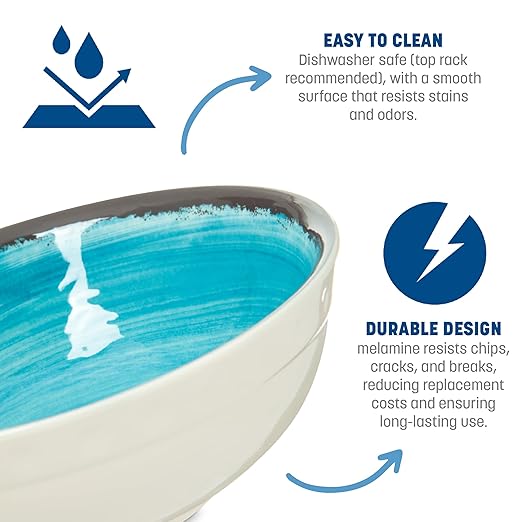 Carlisle FoodService Products Mingle Resuable Plastic Bowl Small Bowl with Pottery Style for Home and Restaurant, Melamine, 17 Ounces, Aqua, (Pack of 12)