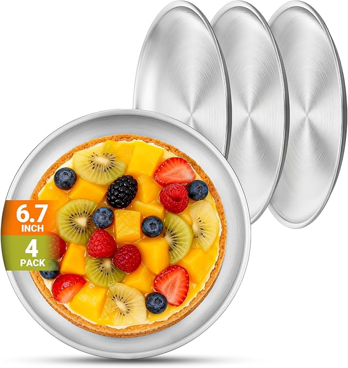 Stainless Steel Plates, 4 Set 6.7 inch Mini 201 Metal Food Serving Plate, Reusable Snack Eating Dishes Round Brushed Finish Silver Dinnerware Dish for BBQ Dinner Oven Dishwasher Safe
