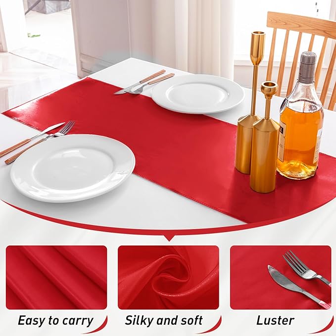 JEVIX 20 Pack Satin Table Runner 12 X 108 Inch Silk Table Runner for Party,Wedding, Birthday, Banquets,Decoration(Red)
