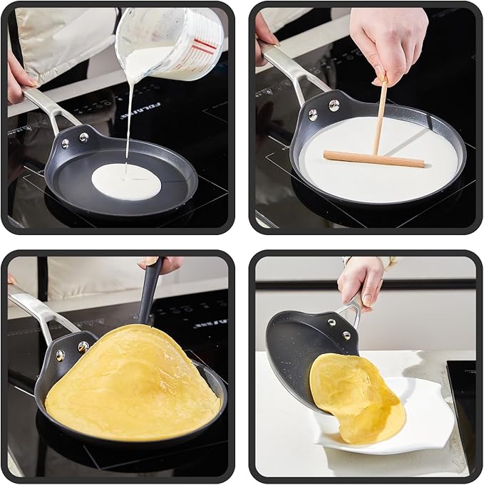 MsMk Crepe Pan with Spreader, 9 1/2 Inch Titanium and Ceramic Nonstick Flat Skillet Pancake Tawa Dosa Tortilla Pan, Induction Compatible, PFOA Free, Oven Safe to 700째F