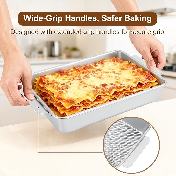 Logario 9x13 Baking Pan, Commercial Grade Heavy-Gauge Aluminized Steel (2.3 lbs), Warp-Resistant Textured Nonstick Cake Sheet for Brownies & Lasagna, Wire-Reinforced Rim, Silver