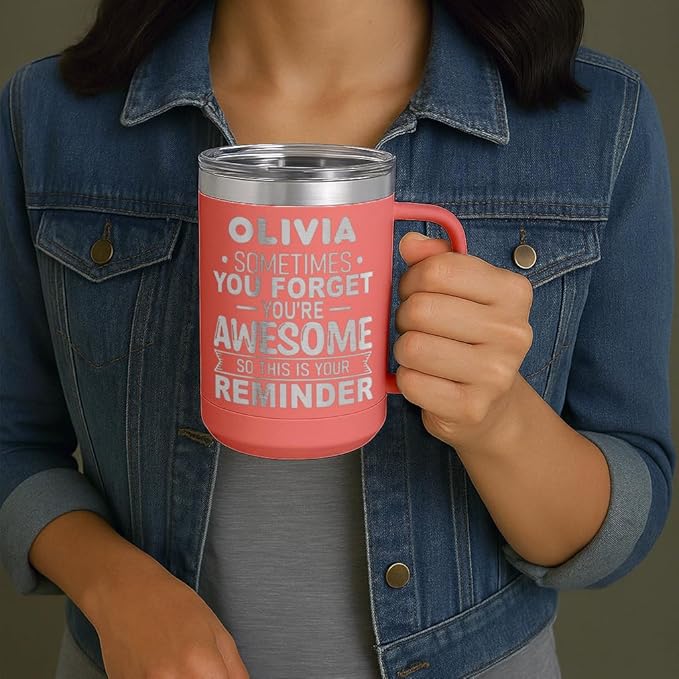 Personalized Inspirational Travel Coffee Mug, Inspirational Gifts for Men Dad Wife Sister Women, Custom Birthday For Him Her, Customized You?셱e Awesome Tumbler, Teacher Coworker Gifts 15oz Coral