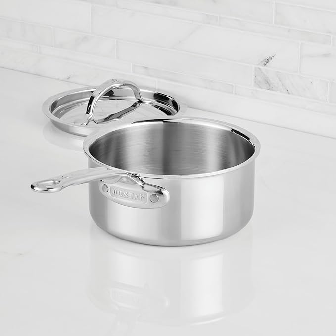 Hestan ProBond Luxe 1.5-Quart Saucepan with Lid, Professional Clad Stainless Steel, ProCore Tri-Ply Clad Construction, Polished Exterior, Induction & Oven Safe