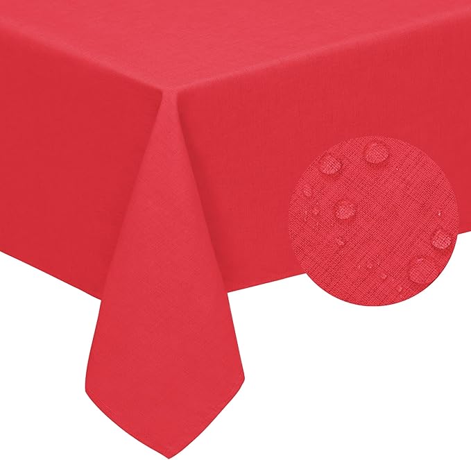 Easy-Going Faux Linen Waterproof Spill-Proof Tablecloth Stain Resistant Rectangle Table Cloth Wrinkle Free Decorative Fabric for Kitchen, Dining, Party, Weddings, Restaurants (60x102 in, Red)