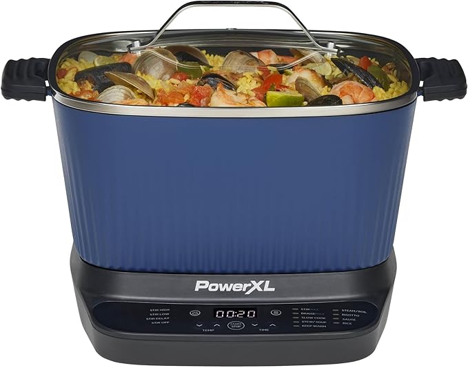STIRMAX??Midnight Blue 7.5 Quart Digital Multi-Cooker with Automatic Paddle to Stir and Shred, 9 in 1 programmable presets to Saut챕, Sear, and Brown Food Before Simmering