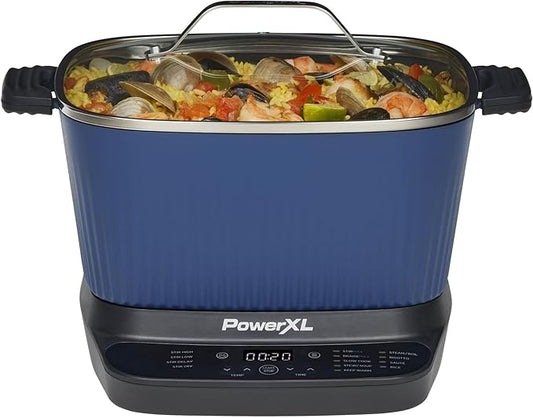 STIRMAX??Midnight Blue 7.5 Quart Digital Multi-Cooker with Automatic Paddle to Stir and Shred, 9 in 1 programmable presets to Saut챕, Sear, and Brown Food Before Simmering