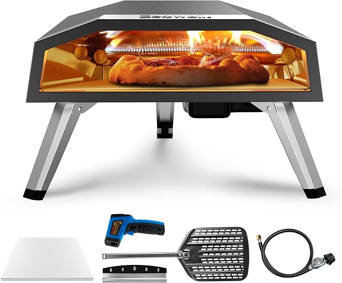 16" Outdoor Gas Pizza Oven, 80-Second Outdoor Camping Pizza Maker | with Gas Hose & Regulator, Pizza Stone, Pizza Peel, Pizza Cutter, Infrared Thermometer, Propane Grill Reaches 930째F (16 inch)
