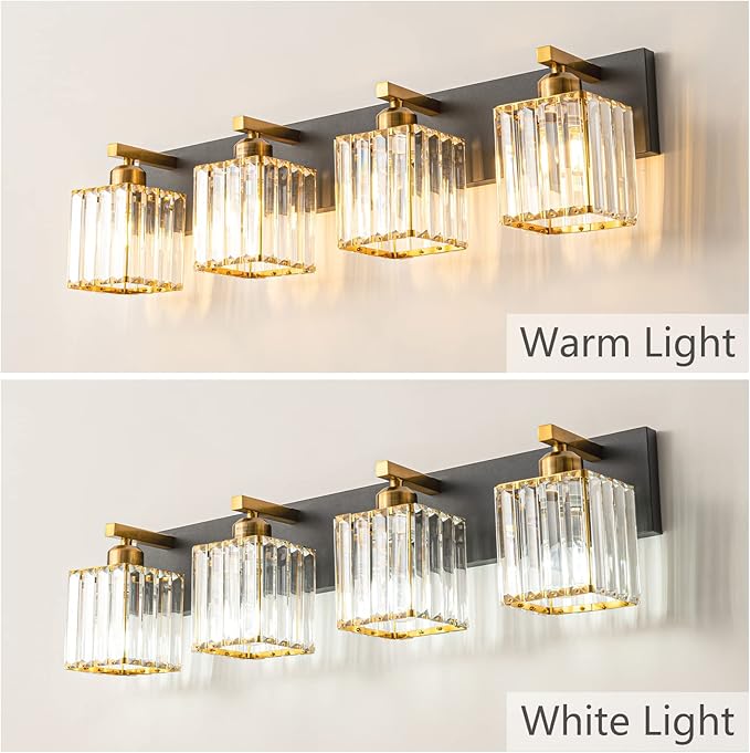 Modern Bathroom Vanity Light 4-Lights Black Gold Crystal Bathroom Wall Light Vanity Light Fixturesï¼?8.34-inch Modern Minimalist Design
