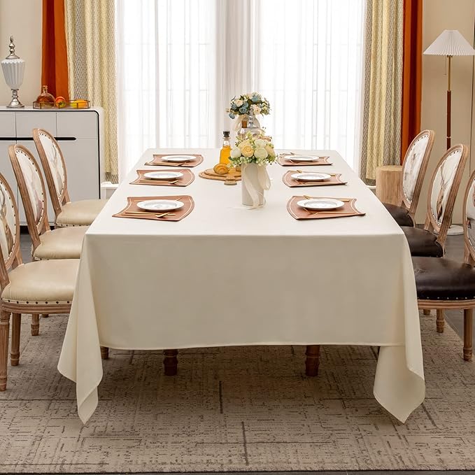BALCONY & FALCON Table Cloth for 6 Foot Rectangle Tables ??Waterproof, Wrinkle-Free Farmhouse Tablecloth for Dining, Kitchen, Wedding, Baby Shower & Holiday Gatherings (Ivory, 91" x 132")