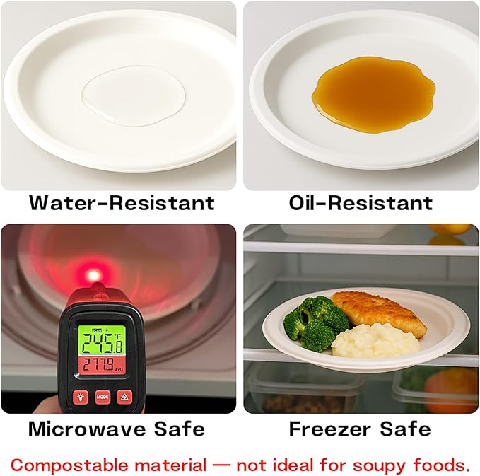 7 Inch Compostable Paper Plates ?륹hite 150 Pack?? 100% Sugarcane Bagasse Small Dessert Plates, Bulk Disposable Plates, Sturdy Heavy Duty, Biodegradable Dinnerware for Party, Picnic, BBQ