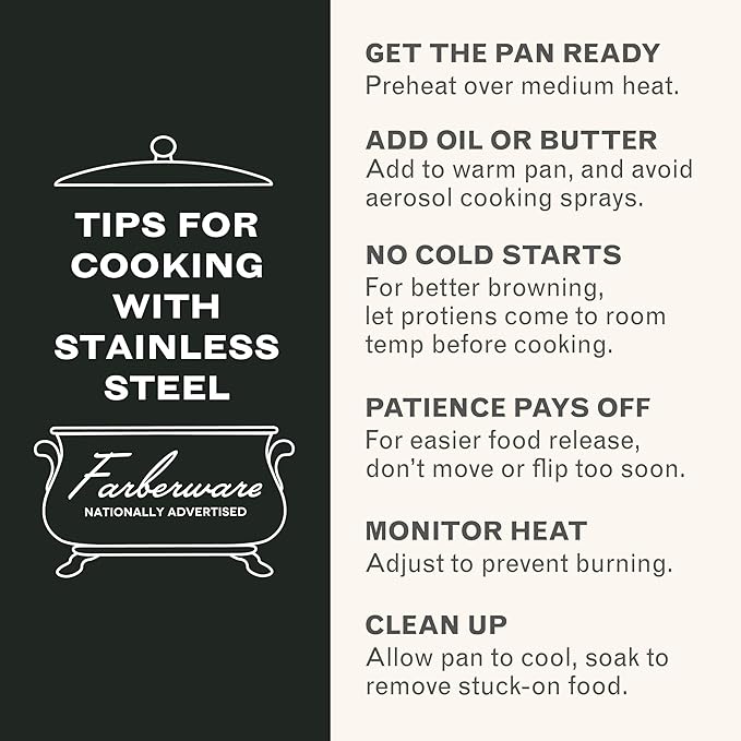 Farberware Classic Series Anniversary Edition Stainless Steel Saut챕 Pan and Lid with Helper Handle, Induction Suitable, 6 Quart Jumbo Cooker, Metal Utensil Safe - Stainless Steel