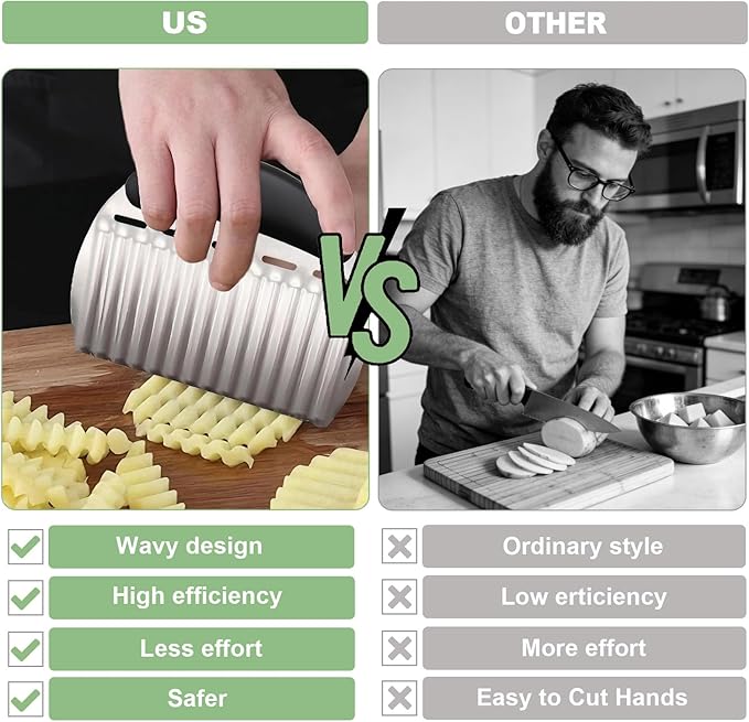 Onion Holder for Slicing & Crinkle Cutter Knife, Stainless Steel Onion Slicer Holder French Fry Cutter,Kitchen Gadgets, Multi-Use Chopper with Handle for Lemon Onions Tomatoes Avocados Potatoes