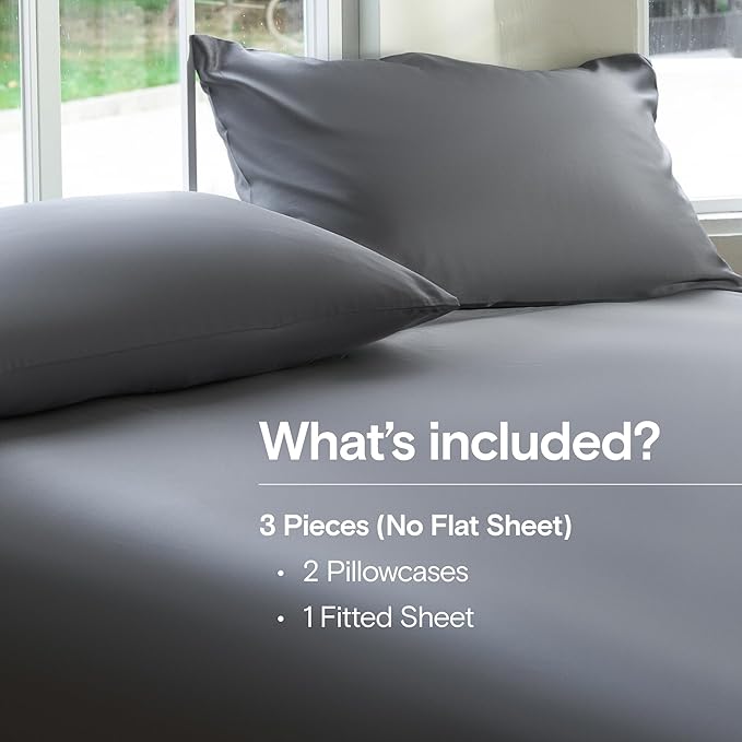 DOZ Sheet Set, 100% Viscose derived from Bamboo, Organically Grown, Buttery Soft, Cooling Sheets, High GSM, Deep Pockets - 3 Piece - 2 Pillowcases 1 Fitted Sheet (Storm, Queen)