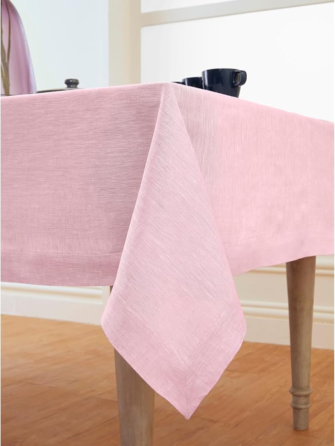 Solino Home Linen Bubblegum Pink Tablecloth 60 x 144 Inch - Athena, 100% Pure Linen Rectangle Tablecloth - Machine Washable Table Cloth for Christmas
