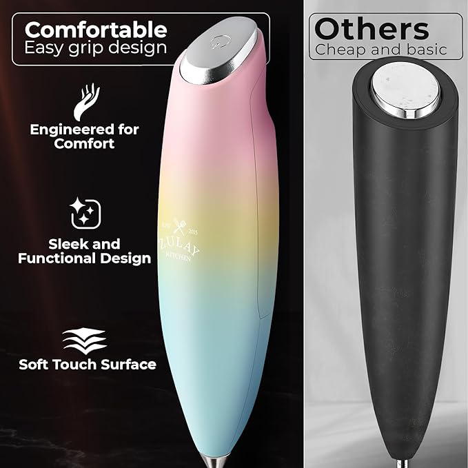 Zulay Kitchen Patented Tornado Triple Whisk Milk Frother with 4 Duracell Batteries ??Handheld Foam Maker for Coffee, Lattes, Matcha & Hot Chocolate ??Rich, Creamy Froth in Seconds