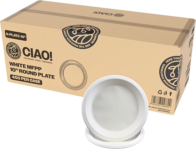 CIAO! 10.25" White Heavy Weight Plastic Plate Mineral Filled Polypropylyne MFPP (Case of 400)