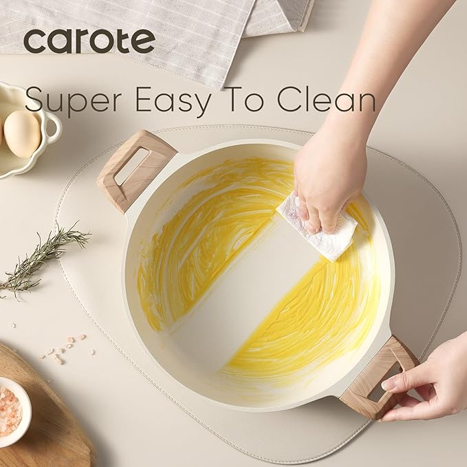 CAROTE 3 Qt Nonstick Stock Pot with Lid Soup Pot with Lid, Casserole Super Easy to Clean Non Stick Cooking Pot Cookware PFOA Free, White Granite