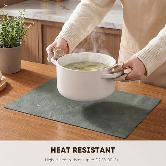 Artoid Mode Grey Faux Leather Placemats Set of 6, 12x18 Inch Waterproof Wipeable Heat Resistant Place Mats, Reversible Table Mats for Winter Kitchen Dining Decor