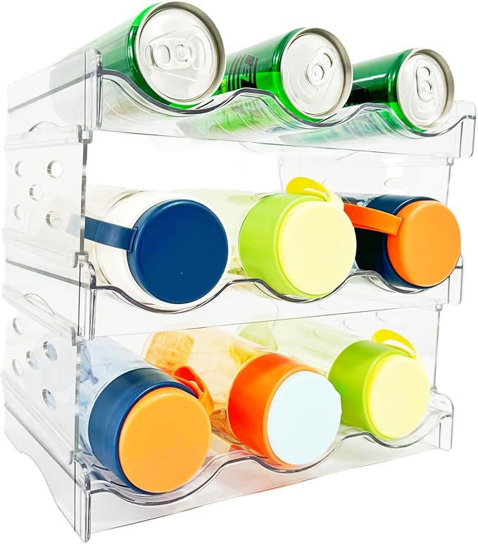 Plastic Stackable Bottle Storage Holder Rack,Free-Standing Water Bottle/Wine and Drink Organizer Shelf for Kitchen Cabinet,Fridge,Countertop,Pantry,Freezer,Water Bottle Organizer,9 Containe