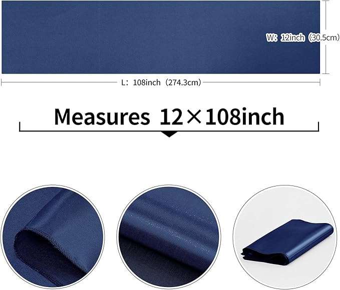 10-Pack Navy Blue Satin Table Runner 12 x 108 Inch Long Bright and Smooth Silk Fabric Table Runner for Wedding Banquet Birthday Party Decoration