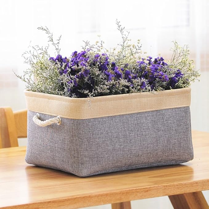 TheWarmHome Storage Basket - 15.7L횞11.8W횞8.3H 1 Pack Large Baskets for Organizing Shelves, Storage Bins for Clothes Book Shelf Home Fabric Storage Cubes (Gold and Grey)