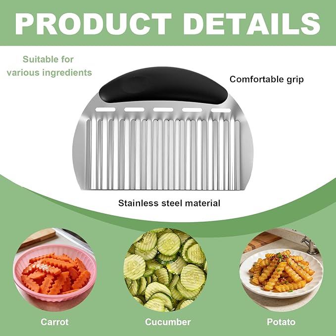 Onion Holder for Slicing & Crinkle Cutter Knife, Stainless Steel Onion Slicer Holder French Fry Cutter,Kitchen Gadgets, Multi-Use Chopper with Handle for Lemon Onions Tomatoes Avocados Potatoes