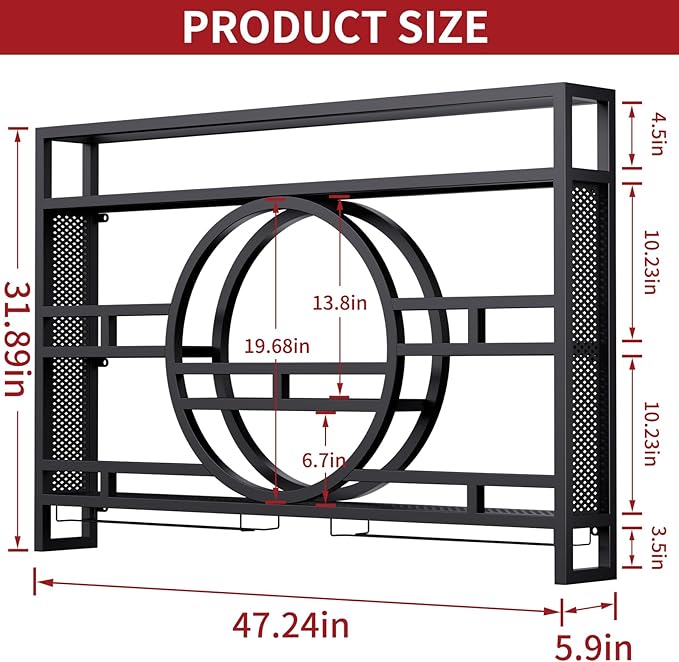 3-Tiers 47in Wine Rack Wall Mounted with Upgarded LED, Floating Bar Shelves with Wine Glass Holder Hanging Industrial Liquor Shelf, Wall-Mounted Wine Racks Cabinets for Home Bar, No Assembly Required