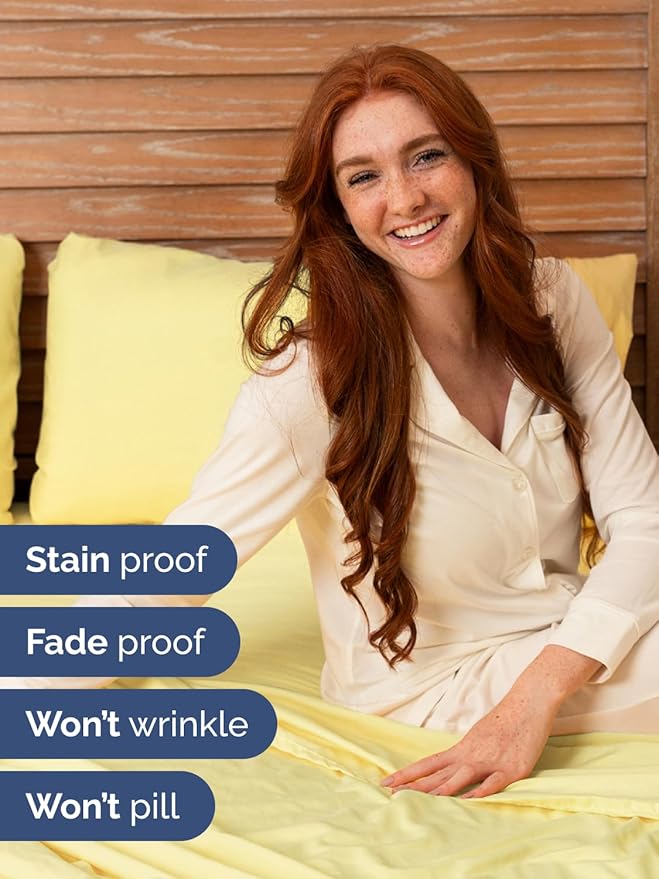 Extra Deep Pocket Split King Sheets - 5 Piece Breathable & Cooling Bed Sheets - Hotel Luxury Bed Sheet Set - Soft, Wrinkle Free & Comfy - Easily Fits Extra Deep Mattresses - Deep Pocket Yellow Sheets