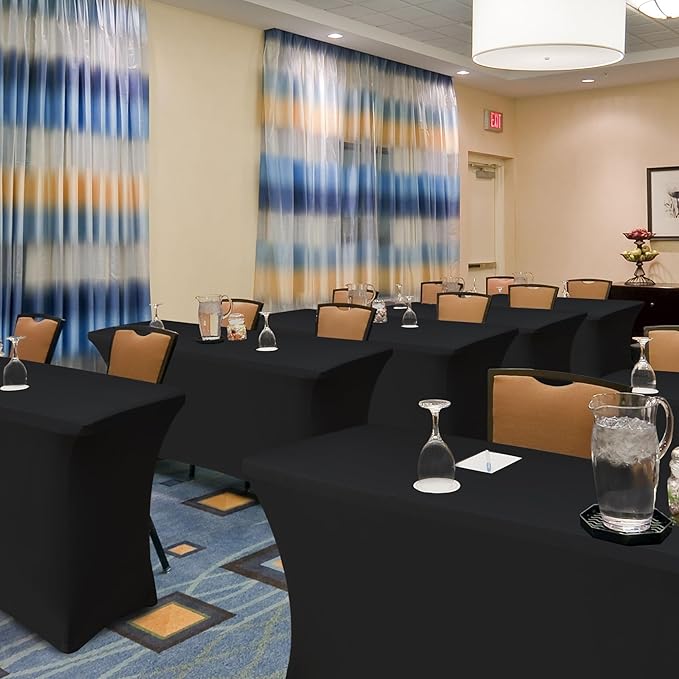 Enjoyidea Spandex Table Cloths for 8 Foot Rectangle Tables-4 Pack Fitted Stretch Black Table Covers-Elastic Folding Tablecloths for Party, Vendor Booth Display, Banquet Buffet Event, Craft Trade Show