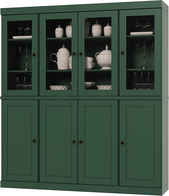 Palace Imports 100% Solid Wood Kitchen Pantry Hutch, Green, 65" w x 71.5" h x 15.5" d, Renewable Eco-Friendly Wood, Made in Brazil