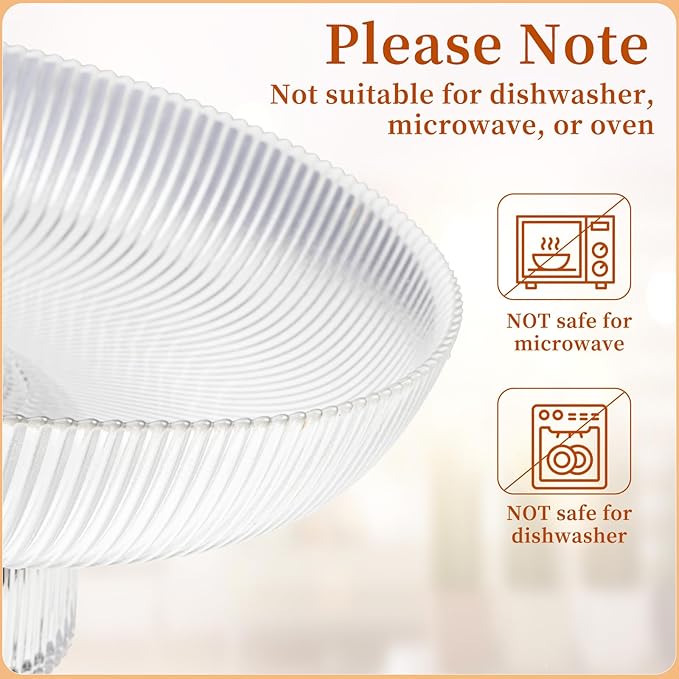 Large Glass Fruit Bowl for Kitchen Counter Decorative Centerpiece Bowl for Table Home D챕co, Clear Ribbed