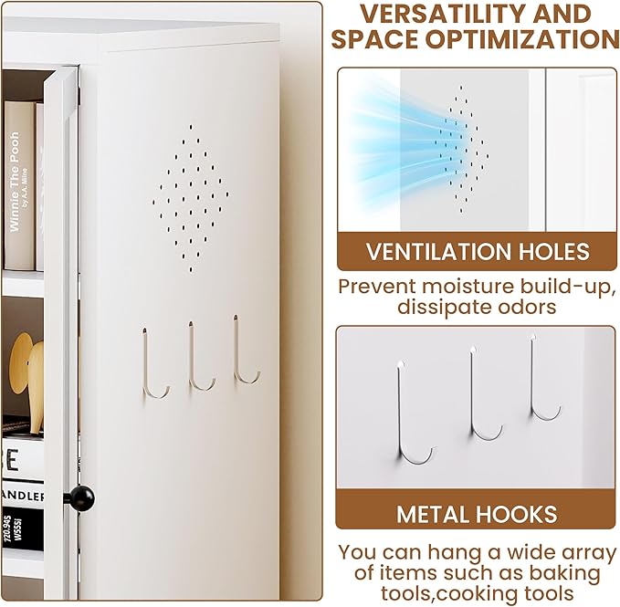 Metal Pantry Storage Cabinet with 2 Doors and 5 Adjustable Shelves, 72" Tall Kitchen Storage Cabinets for Kitchen Dining Room Living Room Bathroom,Assembly Required (White)