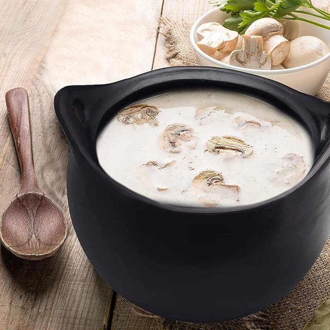 Authentic Chamba Soup & Bean Pot - Elegant Handmade Black Clay Dutch Oven with Cover - Perfect for Soups, Beans, Stocks & More - Versatile & Durable