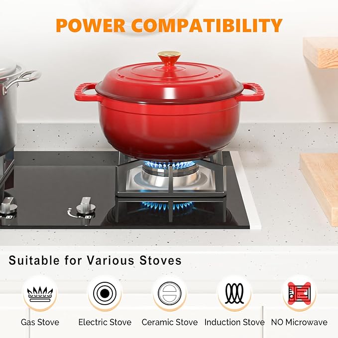 ROVSUN Enameled Cast Iron Round Dutch Oven, 6QT Pot with Lid &Dual Handles with Silicone Gloves,Oven Safe up to 500째F, Heavy-Duty Pre-Seasoned Cookware for Bread Baking, Braising, Stews, Roasting, Red