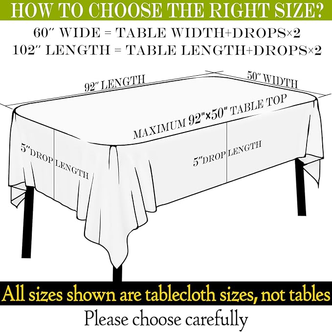 BYDOLL Table Cloth White 60x102 Inch Tablecloth for 6 Foot Rectangle Tables Outdoor Polyester Washable Wrinkle-Free and Spillproof Tablecloth for Festival Wedding Party Camping Patio Cover